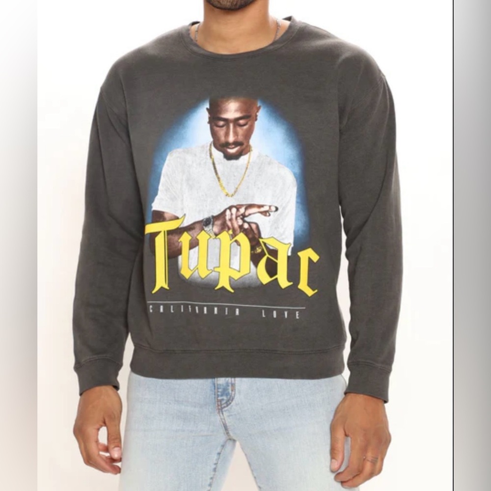 Tupac California Love Vintage Wash Black Crewneck Sweatshirt Size XXL NWOT